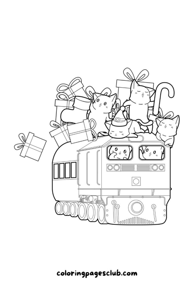 christmas cartoon train with presents
