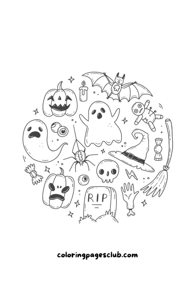 halloween doodles in the shape of a circle